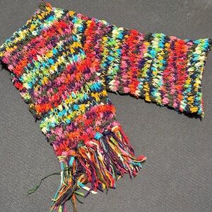 Colorful Hand-Knit Scarf with Fringe